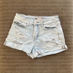 SO Juniors 3 Jean Shorts High Rise Shortie Cuffed Light Blue Denim Distressed